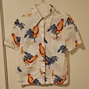 Anthropologie White Rooster Print Button Down Shirt